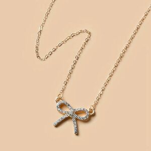 BOGO! Dainty Bow Necklace Rhinestone & Gold color NEW